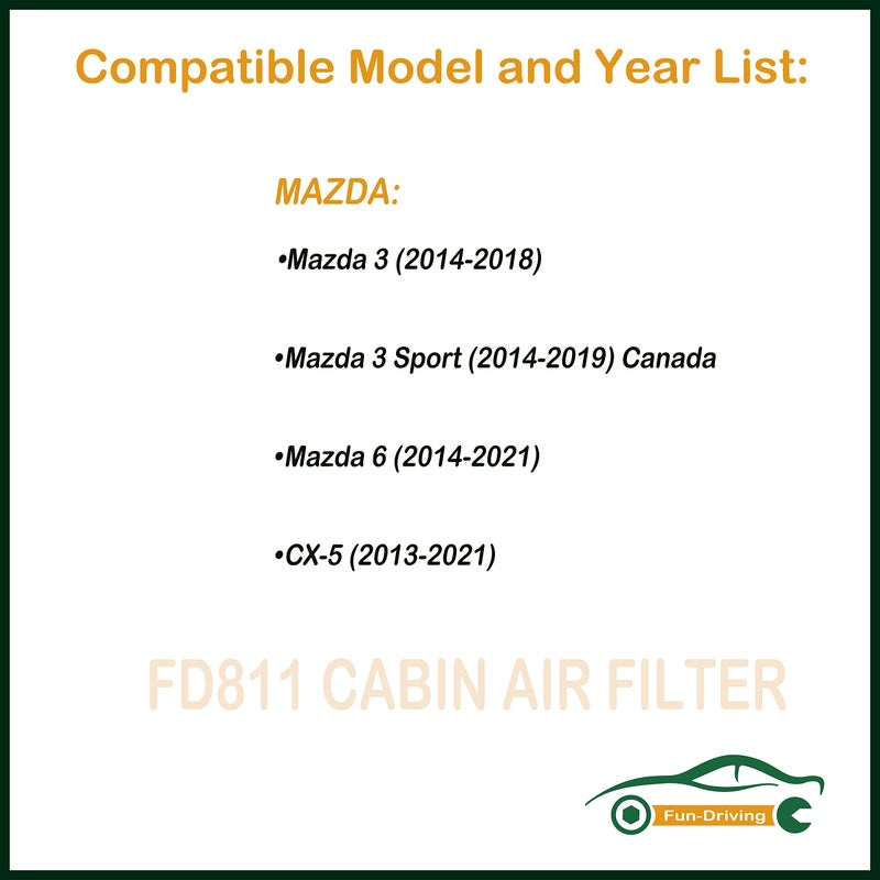 FUN-DRIVING 2 Pack White FD811 Cabin air filter for Mazda 3,6,CX-5, Replacement for CF11811,KD45-61-J6X - Image 2